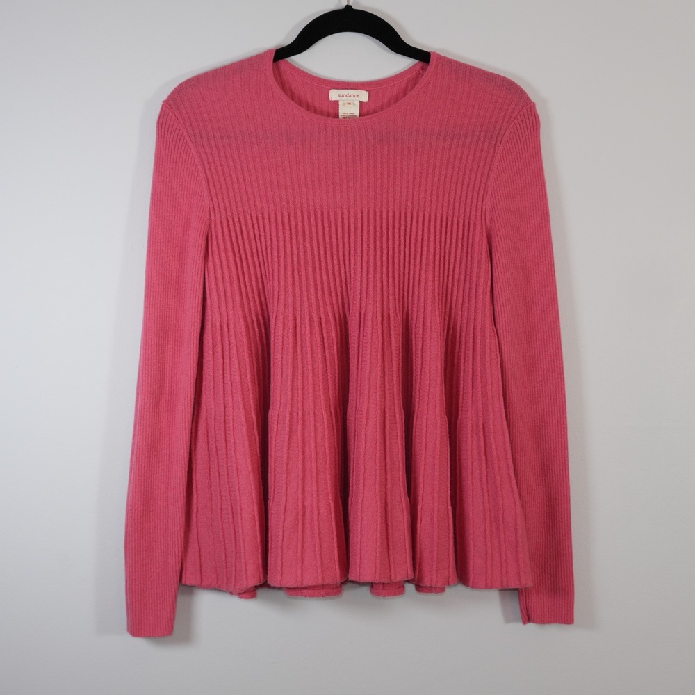 Sundance Wool Cashmere Rib Knit Sweater Coral Boho Luxe Soft M